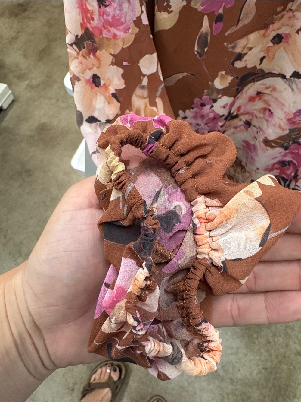Floral Ruffle Neck Peasant Blouse - Brown/Pink - Picture 6 of 6
